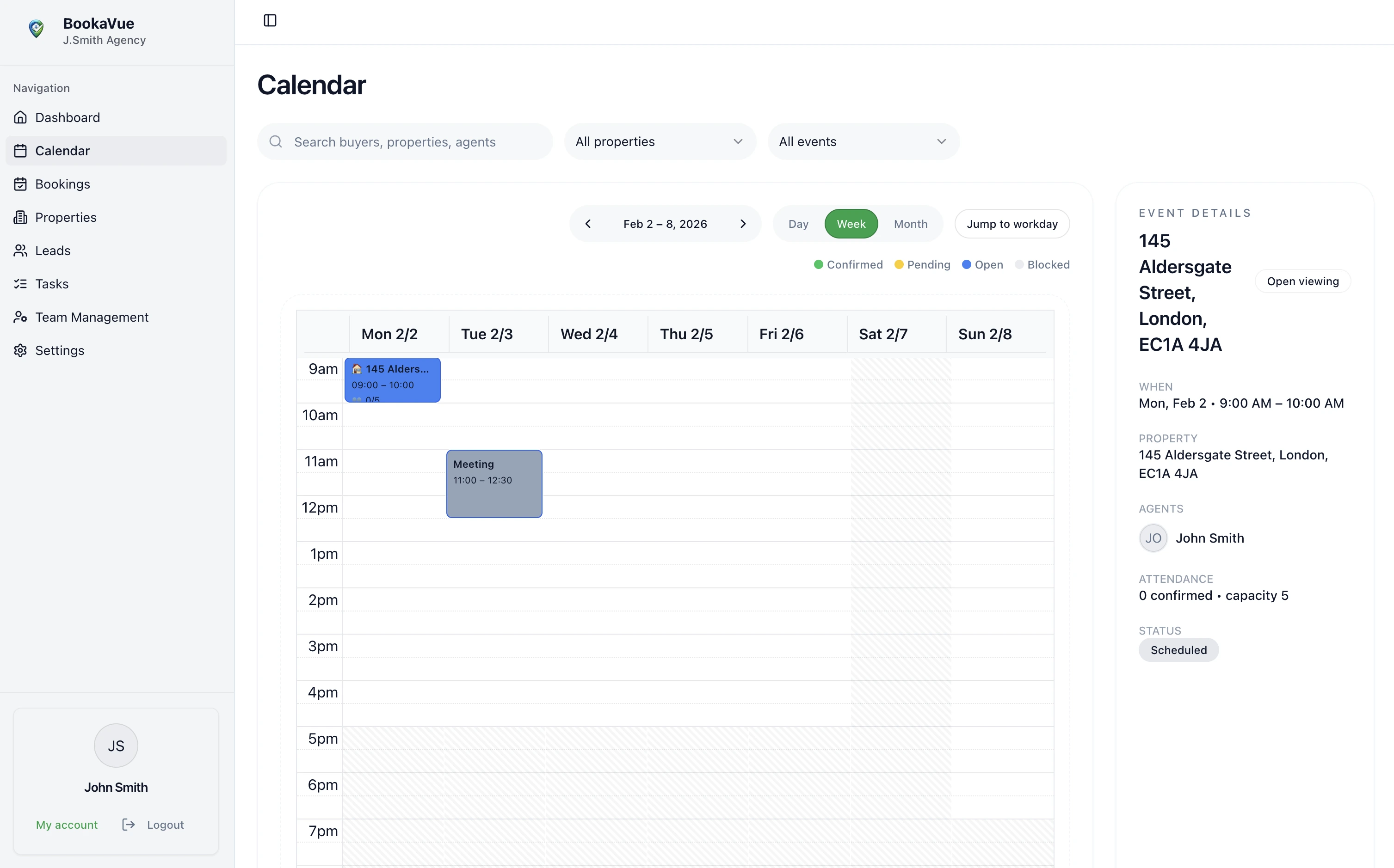Calendar automation for property viewing system